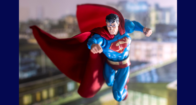 An image of Superman flying toward the screen